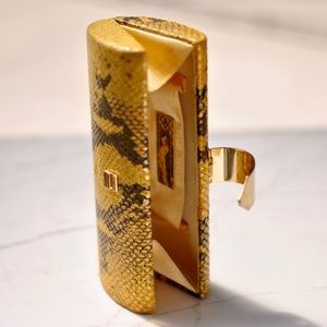 Banana Republic Gold Leather Snakeskin Clutch